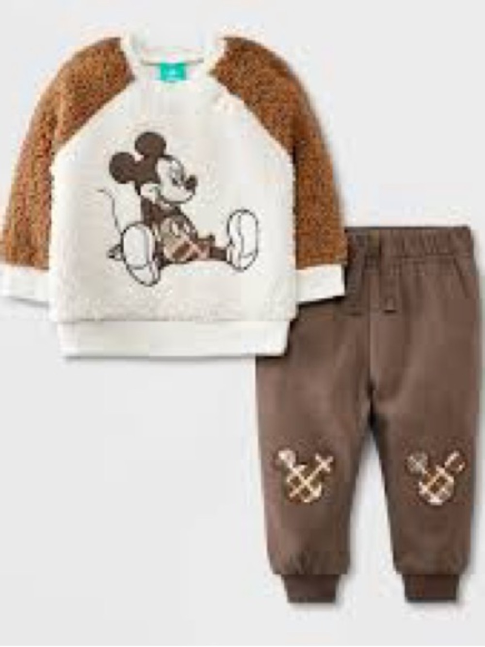 Disney Baby Mickey Sherpa Top with Brown Joggers- Cream & Brown- NWT- 6/9M